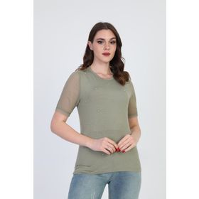 Ella Camelia 19E056 Taş Detaylı Haki Kadın Bluz
