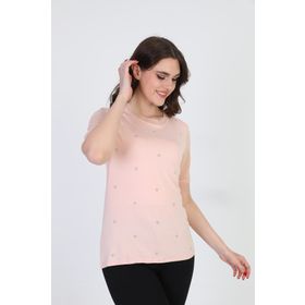Ella Camelia 19E056 Taş Detaylı Pudra Kadın Bluz