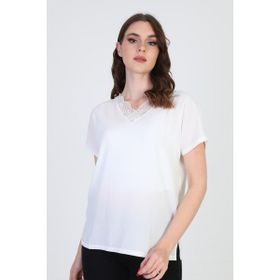 Ella Camelia 20E020 Yakası Dantel Detaylı Ekru Kadın Bluz