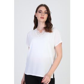 Ella Camelia 20E020 Yakası Dantel Detaylı Ekru Kadın Bluz