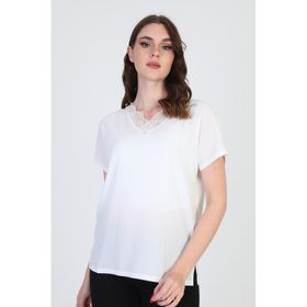Ella Camelia 20E020 Yakası Dantel Detaylı Ekru Kadın Bluz