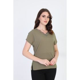 Ella Camelia 20E020 Yakası Dantel Detaylı Haki Kadın Bluz