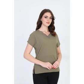 Ella Camelia 20E020 Yakası Dantel Detaylı Haki Kadın Bluz