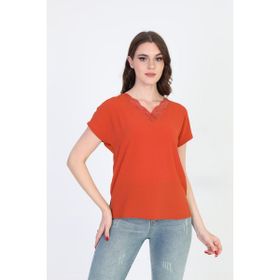 Ella Camelia 20E020 Yakası Dantel Detaylı Kiremit Kadın Bluz