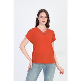 Ella Camelia 20E020 Yakası Dantel Detaylı Kiremit Kadın Bluz