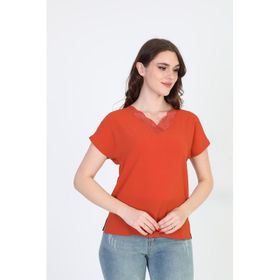 Ella Camelia 20E020 Yakası Dantel Detaylı Kiremit Kadın Bluz