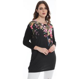Ella Camelia 5010069 Çiçek Desenli Uzun Siyah Kadın Bluz