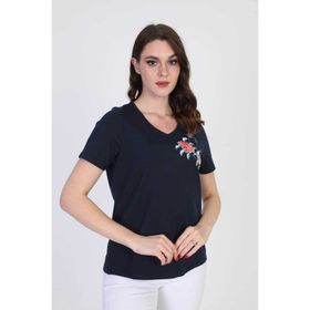 Ella Camelia 5010078 Nakış İşleme Detaylı Lacivert Melanj Kadın Bluz