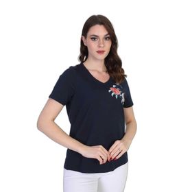 Ella Camelia 5010078 Nakış İşleme Detaylı Lacivert Melanj Kadın Bluz