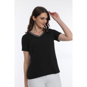 Ella Camelia 9E013 Yaka İşlemeli Siyah Kadın Bluz