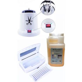 Ellea Nail Açık Kahverengi 100 W Sterilizasyon Makinesi ve Microvem Dezenfektan Sıvı 1 Lt Asansörlü Steril Kutusu Seti