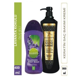 Ellesty Keratin Özlü 900 ml Bakım Kremi + Lavanta Kokulu 400 ml Duş Jeli