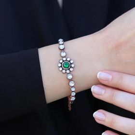 Elmas Montür Rose Gold Kaplama Zümrüt Taşlı Gümüş Bileklik