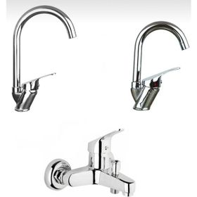 Elmina Armatür Çift Girişli Gümüş Banyo Lavabo Musluğu Çeşmesi Bataryası