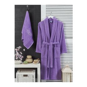 Elmira Textile Elmira Şalyaka Kadın Erkek Pamuklu Havlulu Banyo Bornoz Takımı