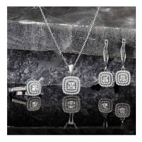 Else Silver Pırlanta Modeli Çift Sıralı Gümüş 3'lü Takı Seti
