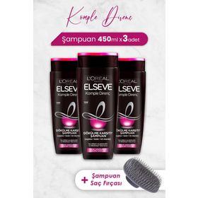 Elseve 3x450 ml Komple Direnç Dökülme Karşıtı Şampuan ve Pembe Masaj Şampuan Fırçası