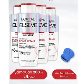 Elseve Bond Repair 4x200 ml Şampuan + Lionesse Mavi Yüz Temizleme Fırçası