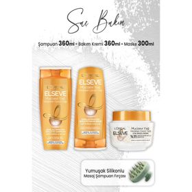 Elseve Elseve Mucizevi Hindistan Cevizi Şampuan 360 ml Krem 360 ml Maske 300 ml ve Yeşil Masaj Şampuan Fırçası