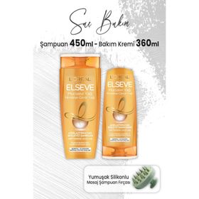 Elseve Elseve Mucizevi Hindistan Cevizi Yağı Şampuan 450 ml Bakım Kremi 360 ml ve Yeşil Masaj Şampuan Fırçası
