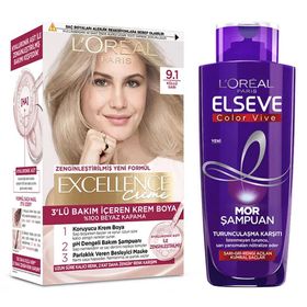 Elseve Excellence Creme 9.1 + Elseve Turunculaşma Karşıtı Mor 200 ml Şampuan