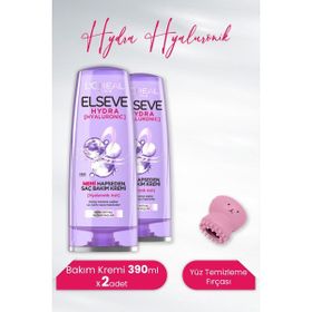 Elseve Hydra Hyaluronik 2x390 ml Saç Kremi + Lionesse Pembe Yüz Temizleme Fırçası