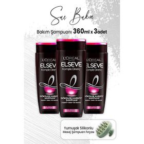 Elseve Komple Direnç Dökülme Karşıtı 3x360 ml Şampuan ve Yeşil Masaj Şampuan Fırçası