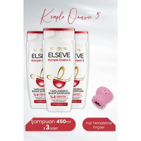 Elseve Komple Onarıcı 5 3x450 ml Yapılandırıcı Şampuan + Lionesse Pembe Yüz Temizleme Fırçası