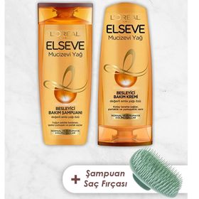 Elseve Mucizevi Yağ Amla 390 ml Şampuan + 390 ml Bakım Kremi + Şampuan Fırçası
