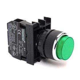Emas B100HYB Serisi Plastik 1NO Yaylı Çıkık Yeşil 22 mm Buton