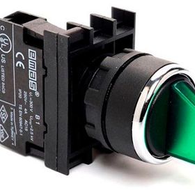Emas B101SL32Y B Serisi Plastik 2NO II-0-I 60° Seçici Çift Dönüşlü Işıklı Yeşil 22 mm Buton