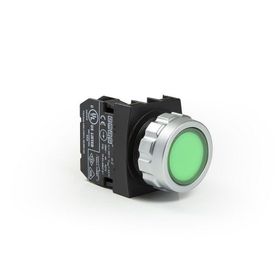 Emas H100DY Yeşil Düz Yaylı Kumanda Butonu