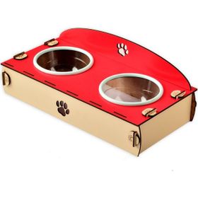 Emay Center Kırmızı Ahşap 2'li Kedi Köpek Mamalık