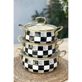 Emaye Elite Class Siyah Dama 16x18x20 cm 3'lü Güveç Tencere Seti