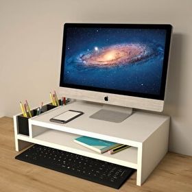 Emkawood Sally Monitör Yükseltici Beyaz Raf