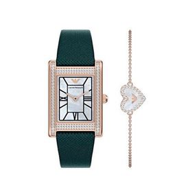 Emporio Armani Ar80085set Yeşil Deri Kadın Kol Saati Ve Bileklik Seti