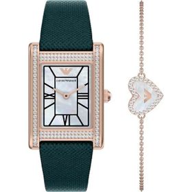 Emporio Armani Ar80085set Yeşil Deri Kadın Kol Saati Ve Bileklik Seti