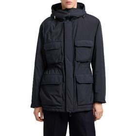 Emporio Armani EM003184 AF18503 UB118 - Lacivert Logolu Regular Kapüşonlu Şişme Erkek Mont