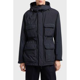 Emporio Armani EM003184 AF18503 UB118 - Lacivert Logolu Regular Kapüşonlu Şişme Erkek Mont
