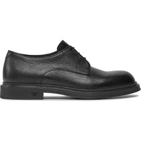 Emporio Armani X4C653 XF583-00002 Çakıllı Deri Yuvarlak Burunlu Bağcıklı Logo Desenli Siyah Erkek Klasik Ayakkabı