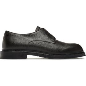 Emporio Armani X4C653 XF583-00003 Çakıllı Deri Yuvarlak Burunlu Bağcıklı Logo Desenli Kahverengi Erkek Klasik Ayakkabı