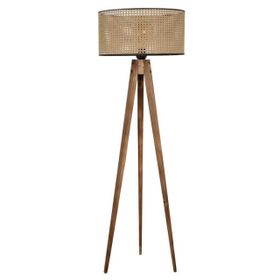 Emre Avize Tripod Yanık Silindir Rattan Abajurlu Lambader