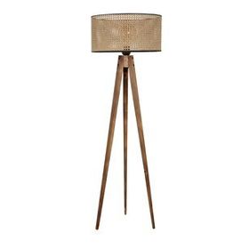 Emre Avize Tripod Yanık Silindir Rattan Abajurlu Lambader