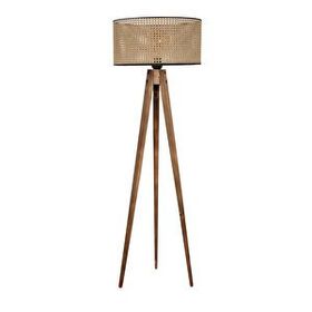 Emre Avize Tripod Yanık Silindir Rattan Abajurlu Lambader