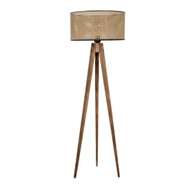 Emre Avize Tripod Yanık Silindir Rattan Abajurlu Lambader