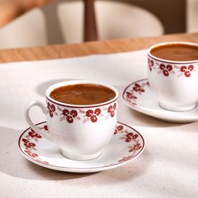 Emsan Casy New Bone 90 ml Bordo 2 Kişilik Kahve Fincan Takımı
