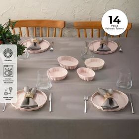 Emsan Cozy 14 Parça 6 Kişilik Pembe Porselen Kahvaltı Takımı