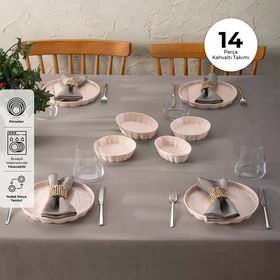 Emsan Cozy 14 Parça 6 Kişilik Pembe Porselen Kahvaltı Takımı