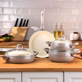 Emsan Crystal Bej 7 Parça Güveç Tencere Seti