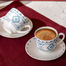 Emsan Ethnic Azur New Bone Mavi 90 ml 2 Kişilik Kahve Fincan Takımı